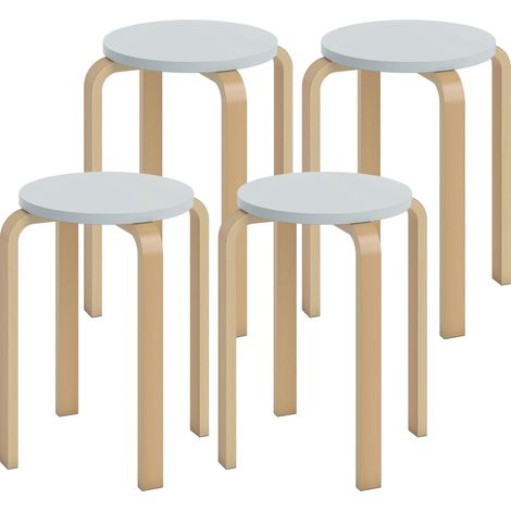 Lot de 4 tabourets ronds en bois teinté gris, empilables, Ø40x45 cm, pour salon ou cuisine. (1/5)