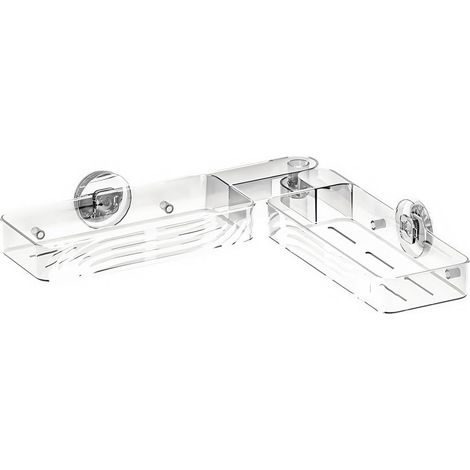 Corner shower shelf with suction cups – Large bathroom storage rack for shampoo and soap – No-drill wall mount for tiles and glass – Grey PET 61 cm (transparent) (1/5)
