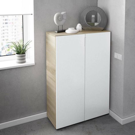 Dmora - Armario multifunción Dlel, Armario auxiliar de 2 puertas, Armario zapatero bajo con 6 baldas, Zapatero bajo, 70x36h103 cm, Roble y Blanco (1/4)