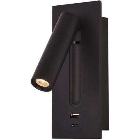 Rwoythk – Applique murale liseuse LED noire – Alliage d'aluminium – 3W lumière chaude 3000K – Angle rotatif 350° et pliable 90° – Ports USB et TYPE C (1/5)