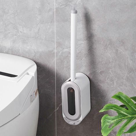 Brosse de toilette autonettoyante avec fixation murale, conception sans perçage pour un rangement peu encombrant et un nettoyage en profondeur des coins difficiles d'accès (blanche)