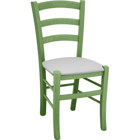 Sedia legno Venezia verde con seduta in similpelle grigio chiaro