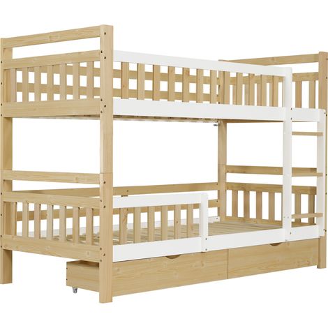Litera 90x200 cm madera blanco/natural con 2 cajones, sin colchón – MEUBLIV (1/5)
