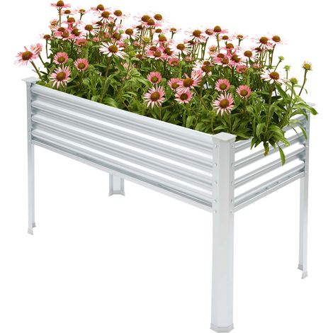 Bac potager surélevé en métal avec pieds, bac de plantation pour fleurs, légumes et aromates, jardin et terrasse - 120x60x80cm, argent (1/5)