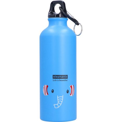 Kinder-Trinkflasche mit niedlichem Cartoon-Motiv, 500 ml, isoliert, aus Aluminium, Sport-Trinkflasche, blauer Elefant (1/5)