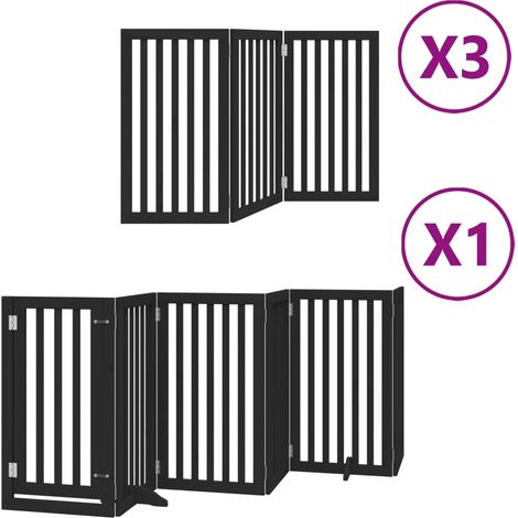 Barrière de sécurité pour chien animaux de compagnie porte pliable 15panneaux bois peuplier noir (1/5)