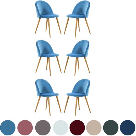 Set di 6 sedie da pranzo Lucia Velvet - Sedie da pranzo moderne Imbottitura schienale curvo con gambe in legno - Blu (1/5)