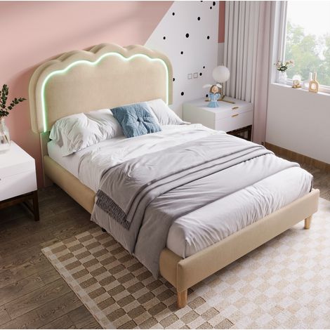 Lit 90x190 cm LED tête réglable lin beige HAVRYA (1/5)