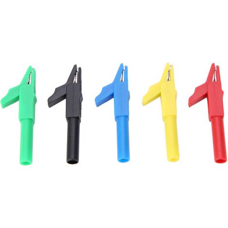 P2007 Lot de 5 pinces crocodiles entièrement isolées 15 A/300 V pour fiches bananes de 4 mm (1/5)