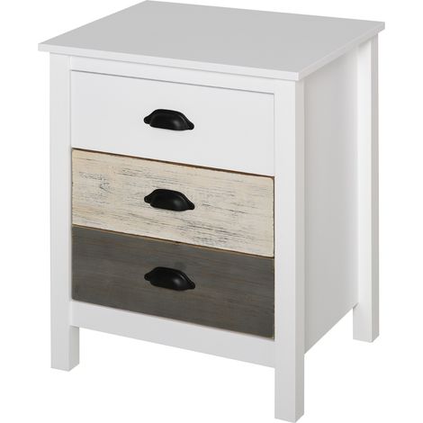 Table de nuit 3 tiroirs Meuble chevet Chambre Salon Blanc 50x38x65 cm