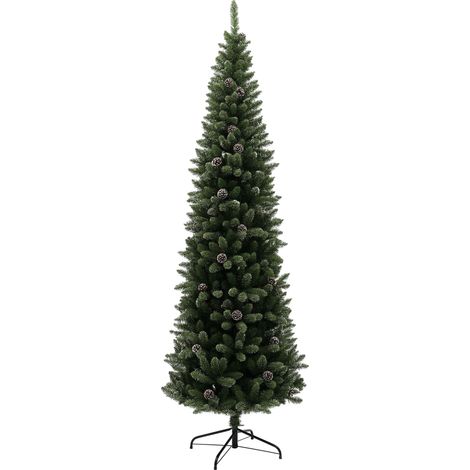 Árbol de Navidad 225 cm árbol de Navidad artificial con 980 ramas 38 piñas y soporte de metal árbol Navideño para salón interior verde (1/5)
