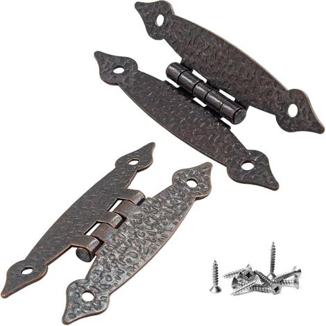 Lot de 4 Charnières en Fer rouge Style Ancien pour Portes D'armoire, Robustes et Multifonctions Distance de Trou 6,3 Cm, Cuisine et Meubles (1/5)