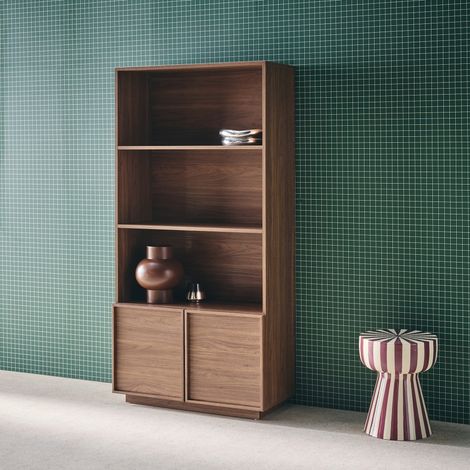 Etagères bibliothèque effet bois noyer 2 portes 5 niveaux - L 80 x P 35 x H 160cm - Kuba (1/5)