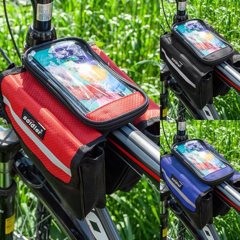 cofi1453® Fahrradtasche mit Handytasche Wasserdicht Universal Gepäcktasche Radtasche Rahmentasche Handyhalterung Schwarz (1/2)