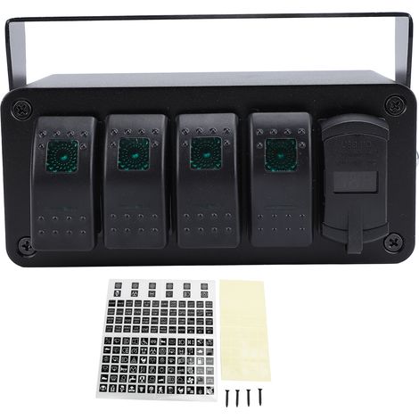 Wippschalterkasten, 12V 24V, 4-fach, Wippschalter-Panelkasten, 20A, SPST Ein/Aus PD Typ C und QC 3.0, USB-Ladegerät Voltmeter für Automobile.