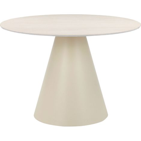 Table à manger 4 personnes ronde effet travertin - Beige - Chiba