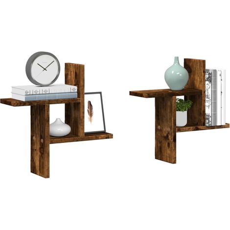 Estantes pared 2 uds madera ingeniería roble ahumado 38x12x38cm vidaXL (1/5)