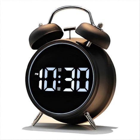 Réveil rétro en métal avec cloche, grands chiffres rétro et rétroéclairage, petit réveil numérique pour chambre à coucher. (1/5)