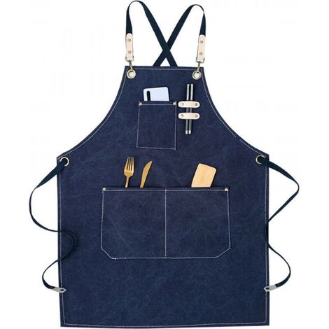 Tablier de cowboy haut de gamme avec poches pour coiffeur, tablier multifonctionnel en toile cirée imperméable, peintre, jardinier, barbier pour hommes et femmes, bleu (1/5)