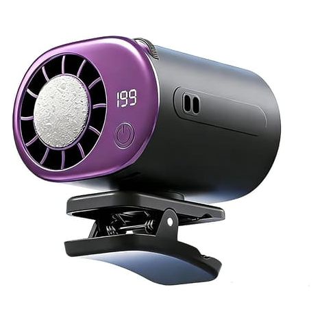 Ventilateur de voiture avec affichage LED - Rotation à 360°, 199 vitesses réglables, rechargeable par USB (violet) (1/5)