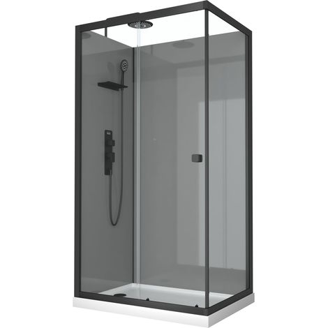 Marwell Komplettdusche Grey Style Rectangle 215x90x90cm - Fertigdusche mit 5mm gehärtetem Glas - mit Regal Ablagefläche für Duschutensilien - hochwertige Aluminiumrahmen (1/4)