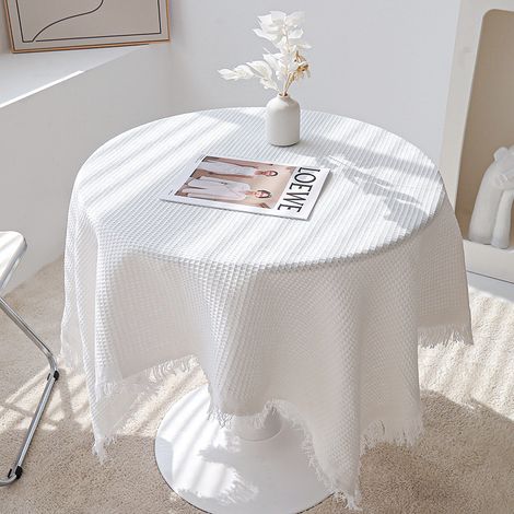 2 nappes à pompons en coton et lin, nappe crochet beige (1/5)