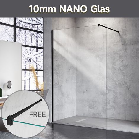 SONNI Walk In Dusche Duschwand 10mm Nanobeschichtung glas mit Haltestange Schwarzer Aluminiumrahmen 120x200cm (1/5)