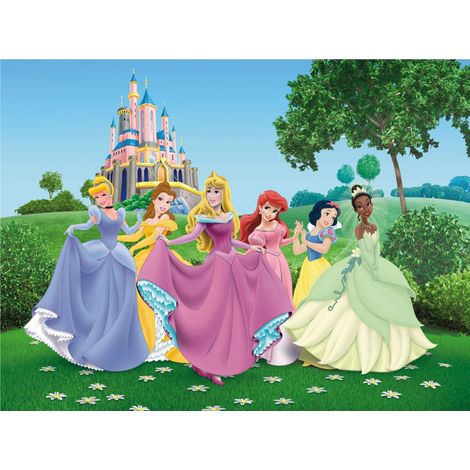 papier peint panoramique Princesses vert, rose et jaune  - Disney (1/5)