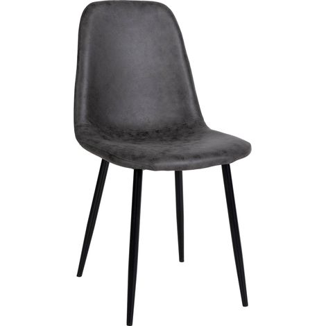 Chaise de salle à manger x1 design simple avec pieds en métal noir assise en PVC gris foncé 100002077