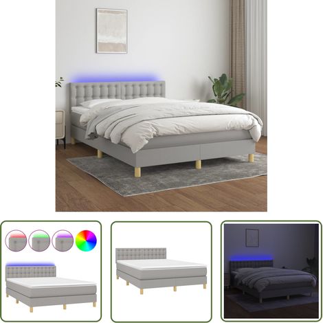 The Living Store Sommier à lattes de lit et matelas et LED Gris clair 140x200 cm - Sommier Tapissier - Lit Plateforme - Lit Avec Rangement - Matelas À Ressorts Ensachés - Éclairage LED (1/5)