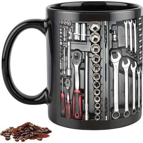 Werkzeugbecher für Mechaniker, 350 ml Keramikbecher, robuster Werkzeugbecher mit Henkel, Werkzeugbecher für Ingenieure, Männer, Ihn, Papa (1/5)