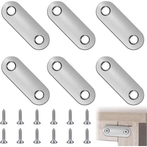 6 Pièces Supports d'Angle Plats, Équerre de Fixation Droit Plats, Équerres Plate en Inox, Pattes d'assemblage avec Vis, Pattes D'assemblage en Métal, avec 12 Vis (1/4)