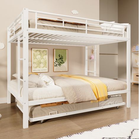 Letto a castello per bambini 140x200 cm in metallo bianco con letto estraibile - CHICFURN (1/5)