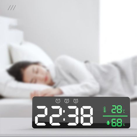DM1306C Wandmontiertes elektronisches Thermometer und Hygrometer + LED-Digitalwecker für Wohnzimmer und Schlafzimmer (1/5)