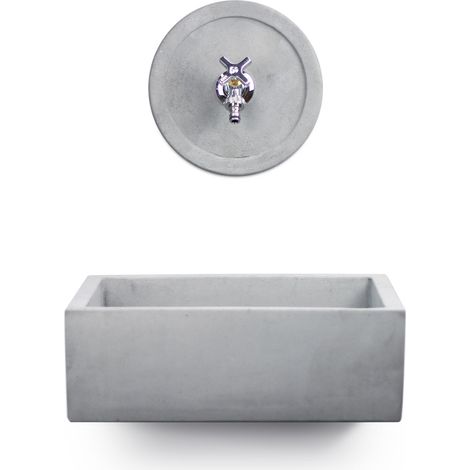 Lavello Rettangolare da Esterno 45x35 cm con Rosone Installazione a Muro in Cemento Madrid Grigio (1/5)