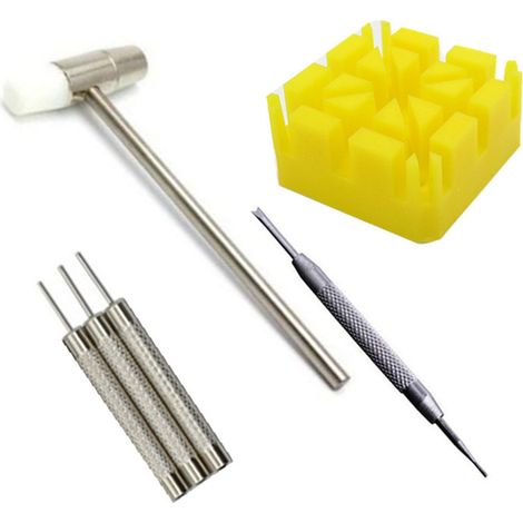 Kit d'outils pour retirer le bracelet de montre, bloc portable, marteau, goupille élastique, jeu de poinçons, jaune (1/5)