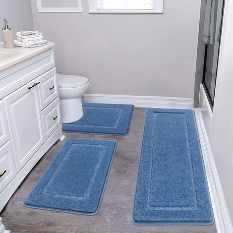 Lot de 3 Tapis de Bain Antidérapant, Tapis Sall de Bain Absorbant l'eau, Super Doux et Extra Epais, Lavable en Machine, Tapis Toilette WC Contour, Ensemble Tapis de Douche pour Bain, Baignoire (1/5)
