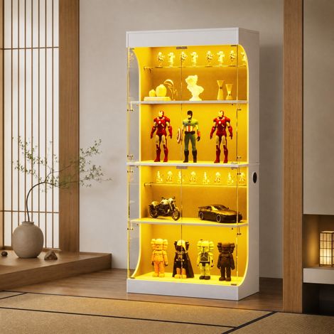 Vitrina de cristal 80x35x165 cm de cristal y madera blanca con almacenaje FloraGrace (1/5)