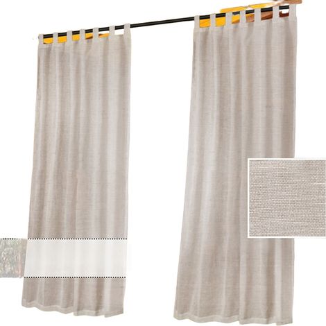 Ensemble de 2 Rideaux d'Extérieur Aspect Lin avec Pattes - Filtrage de la Lumière et Protection de l'Intimité (1/5)
