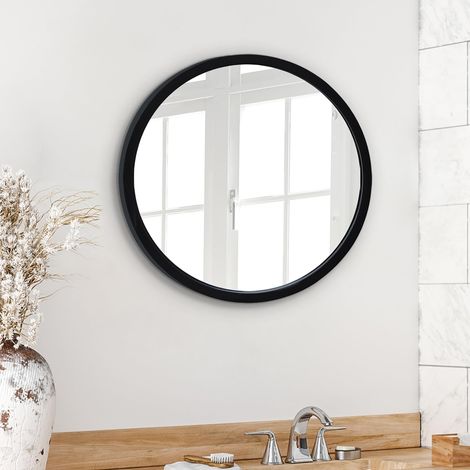 Grand et Large Miroir Rond Mural Noir Encadré de 51 cm - Décoration Murale pour Salle de Bain, Chambre, Entrée, Salon (1/5)