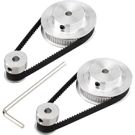 Kit de 2 poulies synchrones GT2 20 et 60 dents, alésage de 5 mm, poulie de distribution en aluminium avec 2 courroies de 200 mm de longueur et 6 mm de largeur (alésage de 5 mm). (1/4)