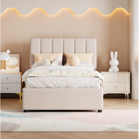 Letto bambino 90x200 cm con contenitore idraulico beige, legno, senza materasso FloraGrace (1/5)