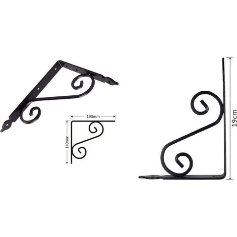 Trade Shop - Set 2 Pz Reggimensola Supporto Staffa Angoliere Fantasia 190x140 Mm Nera 91277 - (1/2)