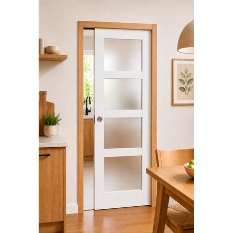Puerta corredera Tana blanca con cristal H204 x L63 cm, empotrada, kit de acabado Gd Menusieries (1/5)