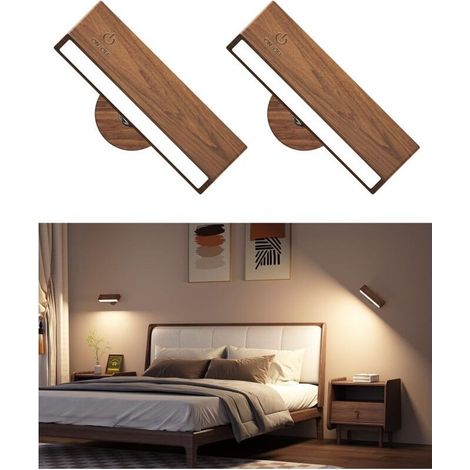 USB Rechargeable Wireless Wall Lamp, Indoor Wooden Wall Light, Wireless Dimming Wall Lamp for Bedroom, Touch Control Bedside Lamp, Wireless Lamp (1/5)
