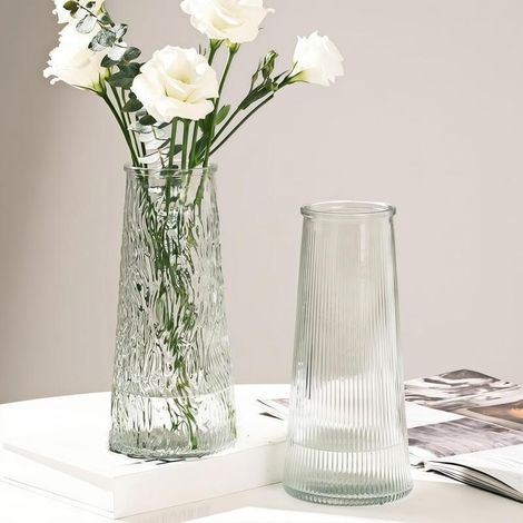 Dos jarrones de cristal para decoración de interiores, estilo minimalista moderno, adecuados para oficinas, dormitorios, etc., borde transparente. (1/5)