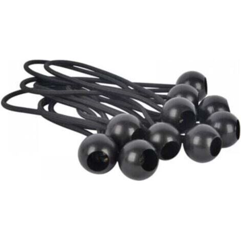 Ensemble de 10 attaches élastiques à tête sphérique 4MM pour bâche 15cm extensible jusqu'à 25cm - Noir (1/4)