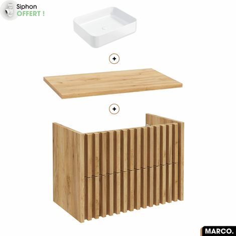 Ensemble meuble sous vasque avec vasque à poser - Siphon OFFERT MARCO OAK 80 x 56 x 45 cm (1/5)