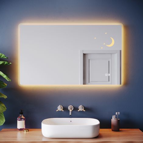 ELEGANT Bathroom LED Mirror with Shaver Socket Anti-Fog Function and 3 Lighting Modes, Moon and Star Design 800x600mm