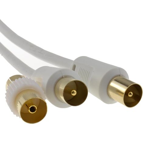 1 Câble Antenne, Connecteur Plaqué Or, Coupleur Inclus, Pour Téléviseur TNT
